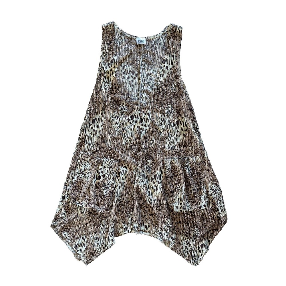 KOKO Leopard Print Swimsuit Coverup Dress Crinkle Sleeveless Pockets Extra Large
